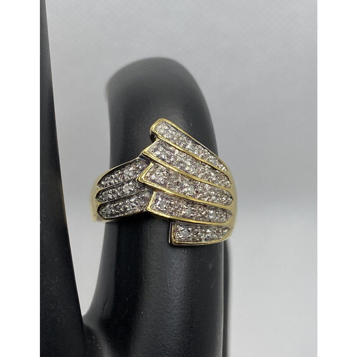 Seta Signed Sterling Silver 925 Ring Gold Plated Small Diamond Stones Size 7.